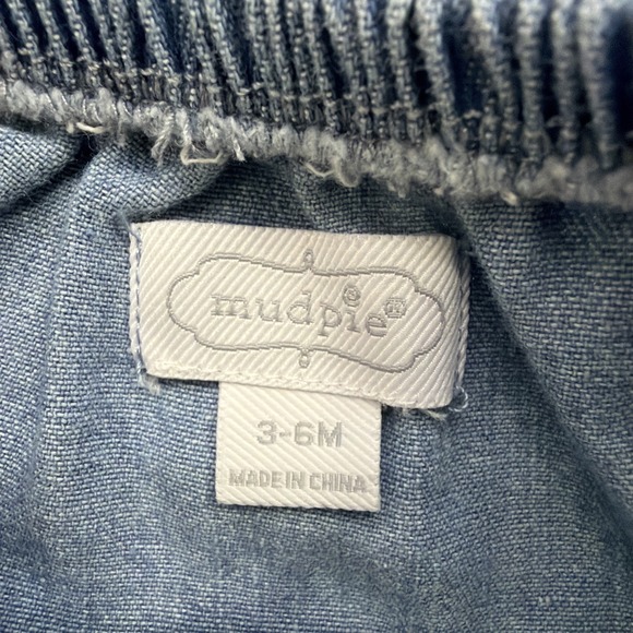 Mud Pie Baby Girl Denim Romper Chenille Flower Appliqué 3-6 Months - Picture 2 of 4